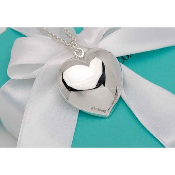 Rare Tiffany & Co. Vintage Puffy Heart Necklace XL 30mm Pendant Silver on a 16" - Picture 7 of 8